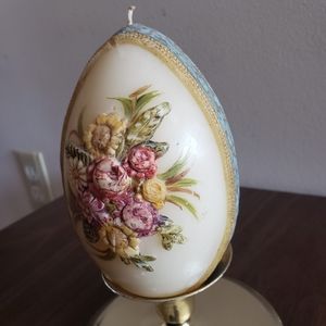 Vtg German Egg Candle Hand Painted